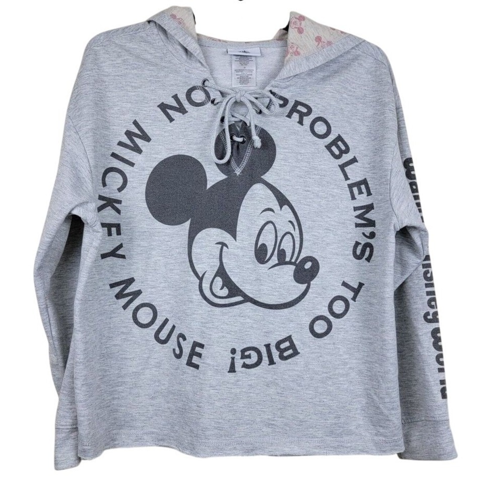 Disney Parks Mickey Mouse No Problems Too Big Cropped‎ Lace Up Hoodie Women M